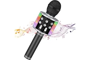 Bizcasa Bezprzewodowy mikrofon karaoke Bluetooth,5 w 1 Mikrofon Dzieci Przenośny z Wielobarwnymi Światłami LED do śpiewania,Kompatybilny z Androidem/iOS,Dla Ktv/Dom/Przyjęcie/Śpiew (czarny)