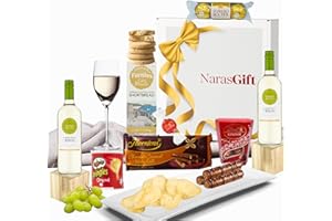 NARAS White Wine Gift Set - 2x White Wine and Chocolate Gift Set, Crisps, Biscuits and Wafer Rolls - Wine Hampers for Couples, Birthday Gifts for Women, Wine Gifts for Women