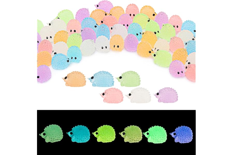 GSrenyu 60pcs Mini Hedgehogs Figurines, Glow in The Dark Garden Miniatures Tiny Resin Animals for Garden Landscape Home Car Dash Decoration Desktop Ornament