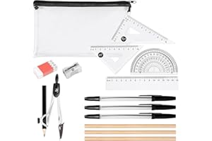 KUNOLI Clear Pencil Case for Exams, Maths Sets for Secondary School Exam Pencil Case with Protractor and Compass Set, Secondary Geometry Set Back to School Kit