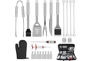 Emwel BBQ Grill Tools Set 27pcs in One Case Heavy Duty Stainless Steel Barbecue Accessories Set with Carrying Bag mplete Outdoor/Indoor Grilling Barbecue Utensil Gift Set