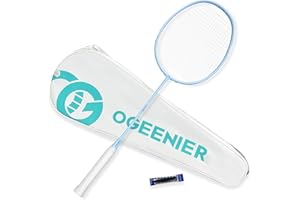 OGEENIER Raquette de Badminton Professionnelle en Fibre de Carbone, Raquette Badminton Adultes, Racket Sportif Portable Tête Légère, Idéale pour Les Débutants