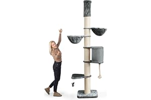 HAPPYPET Kratzbaum 'Elmo' Grosse Katzen Stabil XXL Deckenhoch, 250 bis 275 cm - 18 cm Dicke Stämme, Große Liegemulden bis 20 kg, Höhle, geprüftes Holz, Katzenkratzbaum für Maine Coon