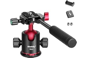 Manbily Ball Head with Handle 36mm for Tripod Monopod, Metal Aluminum Ballhead Mount 360° Panoramic Photography Head Arca Swiss Quick Release Plate*2, 3/8" & 1/4" Screw for DSLR Camera Phone Camcorder