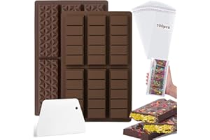 FARNIRVANA 2 Pièces Moule à Chocolat en Silicone, Moule Silicone de 6 Cavités+1 Scraper+100 Sac d'emballage, Moule Tablette Chocolat Dubai pour la Fabrication de Chocolats, Gelées, Pâtisseries et Confiseries