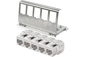 hb-digital 5X CAT 7 Keystone Modul RJ45 Buchse STP 10 Gbit/s - werkzeuglos LSA - mit 1x 5-Port 35mm DIN Rail Metall Hutschienenadapter Keystone Halterung Ethernet LAN Netzwerk Switch