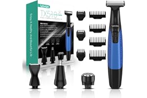 VOYOR Rasoio Elettrico Barba Impermeabile All-in-One, Tagliacapelli Uomo Professionale 11 Accessori inclusi, Regolabarba Uomo Rifinitore Barba Wet/Dry Ricaricabile Blu/Grigio TX510
