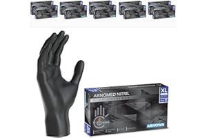 1000x ARNOMED® Gants en nitrile taille XL Noir, Gants à usage unique pour chirurgie & laboratoire, Gants en nitrile sans poudre & sans latex, Moufles en nitrile XS, S, M, L, XL, XXL