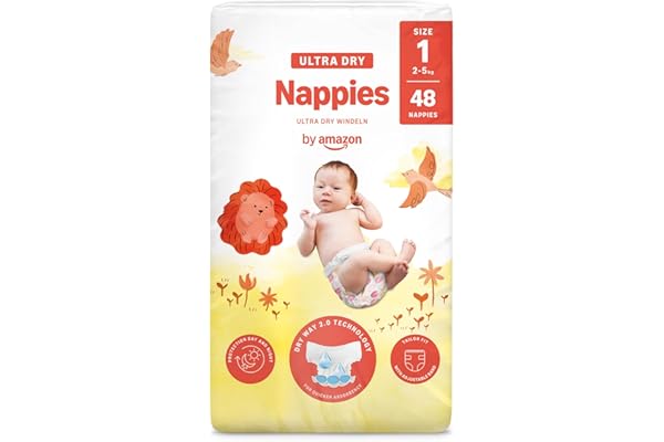 By Amazon Pañales ultra-secos, Talla 1 (2-5 kg), Con canales, Bianco, 48 Unidad (1 Paquetes de 48) - Nueva versión (Anteriormente una marca Mama Bear brand, el mismo producto)