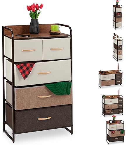 Relaxdays Industriële commode met 6 laden, 3 planken, voor boeken en decoratie, 92 x 84 x 32 cm, bruin/zwart