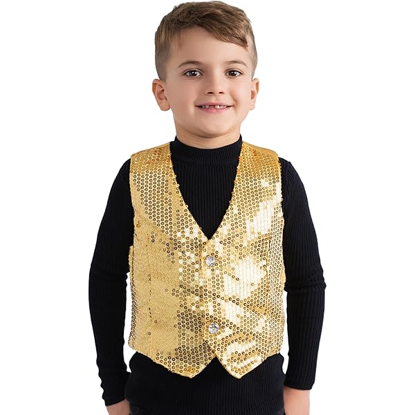 Gilet à Paillettes Pour Enfant Garçon - Sans Manches, Brillant - Pour Halloween, Danse, Mariage, Spectacle