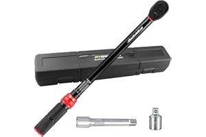 ATsafepro Clé Dynamométrique 1/2", 20-230 Nm Cle Dynamometrique Voiture avec adaptateur 1/2" à 3/8", Clef Dynamometrique pour voiture, moto, camion,Précision ± 3%