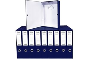 JOTIE Box File with Lockspring Ring Pull & Catch Glossy Finish 75mm Spine Ideal Document Organiser for Office School Paperwork Storage Foolscap Box Files Pack of 10 (Navy Blue)
