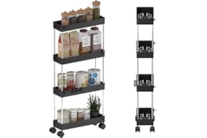 GOOPOOL Carrito Auxiliar con Ruedas Cocina, Carro de Almacenamiento Delgado Rodante de 4 Niveles, Carrito Cocina Ahorra Espacio Estanteria Estrecha Carrito Cocina para Cocina, Oficina, Negro