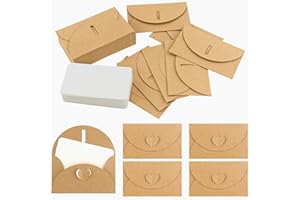 RNBEVANSANNE 110 Kraft Paper Small Envelopes with 110 Blank Cards, Mini Envelope with Heart Closure for Gift Cards DIY-Graffiti, Mini Gift, for Handmade Seed Cute Kraft Paper Envelopes