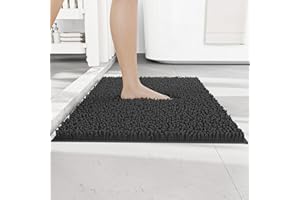 RUN HELIX Non Slip Chenille Bath Mat, Versatile Soft Bathroom Mat & Shower Mat, Machine Washable Absorbent Bath Mats for Bathroom, Living Room, Kitchen, Bedroom & Indoor Scenes, 40x60cm, Dark Grey