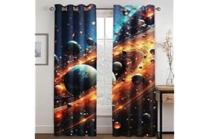 KARPIX Universum Planet Fenstervorhang Weltraum Sternenklar vorhänge Mit Ösen Blickdicht Gardine Für Kinder Und Jugendliche, 2 Paneele (2,280x180cm(2x140x180cm))