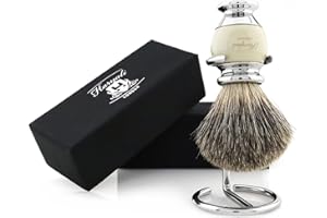 ‎HARYALI LONDON Haryali London Szczotka do golenia – super borsuk pędzel do golenia – elegancki i niepowtarzalny design – szczotka do golenia włosów borsuka – z eleganckim białym kolorem – idealne dopasowanie do zestawu do golenia