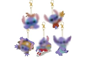 simyron Lilo Stitch Diamond Keychains 5pcs Stitch 5D Diamond Painting Keychain Full Drill Shape Painting Kits Key Rings Art Craft Purse Keychain for Women Girls for Friends Family