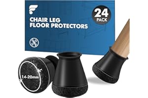 shinfly 24 Pièces Protection Pied de Chaise, Patins pour Chaises en Silicone avec Feutre Haute Densité, Protege Pied de Chaise et Sol, Anti-Rayure et Silencieux sur Bois (S 14-20mm, Noir)