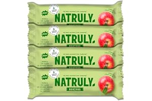 NATURAL ATHLETE NATRULY Barritas Energéticas BIO Manzana Sin Azúcar Añadido, 100% Natural y Orgánicas, Sin Gluten, Vegana -Pack 4x40g