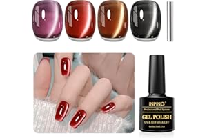 INPING Smalto Semipermanente Unghie Magnetico, 4 Colori Viola Rosso Marrone Nero Smalto Unghie Cat Eye Smalti Semipermanenti per Unghie con Magnete, Soak Off UV/LED Nail Art Gel Unghie Set, 8 ML