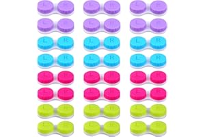 Elcoho 24 Pack Contact Lens Cases Contact Lens Holder Box Left/Right Eyes Contact Lens Container, 4 Colors
