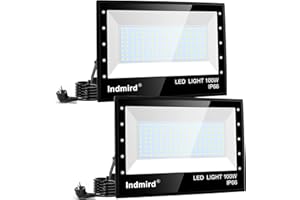 Indmird Faretto LED da Esterno 100W, 2 Pezzi 10000LM Faro LED con Spina, Proiettore Fari da Esterno Impermeabile IP66, Bianco Freddo 6500k Fari di Sicurezza Per Giardino Cortile Corridoio Garage