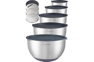 Winzbacher skål i rostfritt stål med lock [set om 5] 1l + 1,5l + 2,5l + 3,5l + 4,5l | blandningsskål, salladsskål, skålset