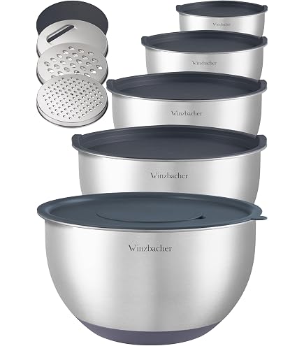ADERTOS 4 Ciotole Acciaio Inox Cucina, Ciotola per Mescolare con 4 Dimensioni 2,5/1,8/1,2/0,7 L