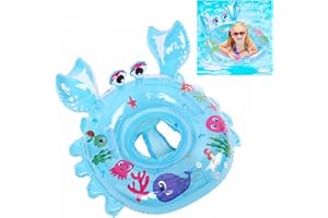 QHYK Baby Aufblasbarer Schwimmring Float, Schwimmen Trainer Sitz, Krabben Aufblasbarer Delphin Schwimmring mit einem Sicherheitsgriff, Schwimmen Wasserspielzeug für Kinder 6 bis 36 Monate, blau