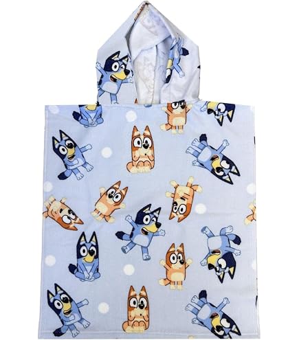 Poncho Serviette Bluey Pour Enfants - Dimensions 55 X 110 Cm, Multicolore, Pour La Plage Ou La Piscine