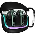 Sounce Earphone Case Cover for Boult Audio Z40 Gaming TWS Soft Silicone Skin Case Cover Shock Absorbing Protective Case with Keychain [Front LED Visible] - Black