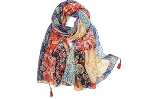 KAVINGKALY Boho écharpe pour Femmes Motif de Fleurs Imprimée Florale Légère Mode écharpes à Franges Enveloppes Châle