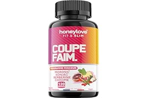 HONEYLOVE COMPANY Coupe Faim Puissant et Efficace - Homme & Femme | Konjac Morosil, Berbérine & Chrome | 120 gélules anti-fringales | Gestion de l'Appétit, Minceur & Perte de poids | Naturel & Vegan bruleur de graisse
