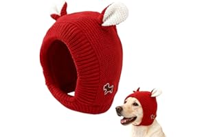 COSSWE Hund WintermüTze,Hundehut,Haustier Pompon StrickmüTzebaumwollstrickmüTze FüR Haustiere, SüßE StrickmüTze Mit Ohren FüR Kleine Hunde, GroßE Hunde Und Katzen (Rot)