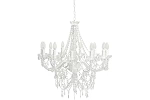 ‎GRAFELSTEIN Großer 12-armiger Kronleuchter weiß mit Kristallen H70cm