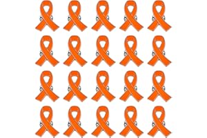 WANDIC Lot de 20 Broches en Forme de Ruban Orange en émail pour Bijoux - Sensibilisation à la leucémie et au Cancer des Reins - Sclérose en Forme de Pistolet à la Violence