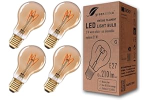 greenandco 4x Ampoule à Filament LED Vintage | ambre | E27 A60 | 3W 210lm | 2000K blanc extra chaud | 360° | 230V | sans scintillement | non-dimmable