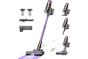 TVTAU Akku Staubsauger Kabellos, 55000Pa 620W 75Min 1.8L Staubsauger Kabellos mit Display, Selbststehend, Wandladestation, Anti-Tangle-Bürste, 8-Fach Filtration, für Tierhaare/Teppiche/Hartböden/Auto