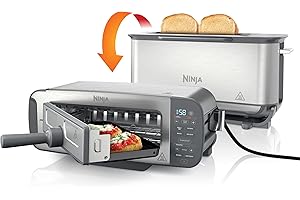 Ninja Foodi 3-in-1 Tostapane, con Griglia e Pressa per Panini, 7 Funzioni di Cottura, 7 Livelli di Tostatura, Include Teglia e Vassoio Raccogli Briciole, Acciaio Inox ST202EU