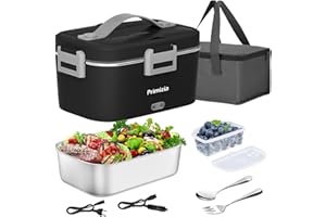 Primizia Fiambrera Electrica 1.8L (75W/12V/24V/220V), Fiambreras Comida Trabajo, Idea para Oficina y Coche, Negro