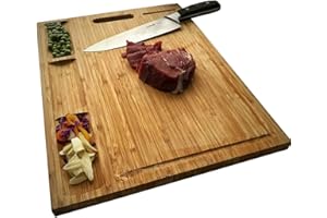 NIUXX Bamboo Cutting Board Kitchen, Extra Large Chopping Board with Built-in Compartments & Juice Grooves, 50 x 36 x 2 cm Carving Butcher Board with Handle, Meats Vegetable Bread Fruits Serving Board