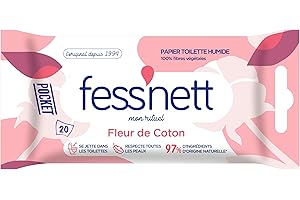 Fess Nett - Papier Toilette Humide Pocket Fleur de Coton x20 - Formule testée dermatologiquement 0% parabène 0% phenoxyethanol - Pour peaux normales à sensibles