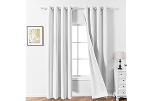 MYSKY HOME Weiße Gardinen mit Ösen Schallschutz Vorhänge Blackout Vorhang Leinenoptik Gardine Verdunkelungsvorhang für Kinderzimmer und Wohnzimmer,2er Set H 245 x B 140 cm,Weiß.