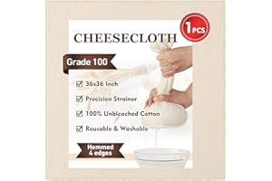 TOPULORS Cheesecloth, 91x91cm Large, Hemmed 4 Edges, Grade 100 Ultra-Fine Unbleached Cotton – Reusable Muslin Cloth for Cooking, Straining, Cheese Making, Nut Milk, Yogurt, Filtering & More (1 PCS)