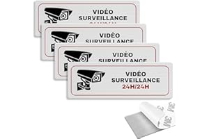 AUAURAINTT 4 Pièces Site Sous VIDÉO SURVEILLANCE Panneau Adhesif, Panneau caméra Aluminium Brossé Alarme Adhésif Propriété Privée, Avec Autocollant