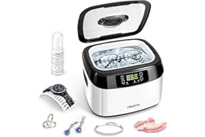 CHWARES Pulitore ad ultrasuoni per gioielli con Degas, macchina portatile per pulizia ad ultrasuoni da 1.2L 40KHz con timer e cestello per anelli, argento, occhiali