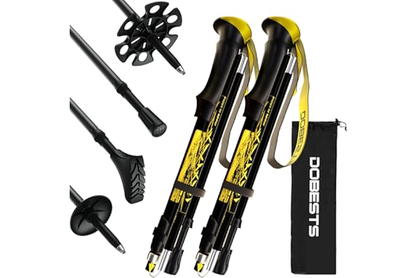 DOBESTS Bâtons de Randonnée Pliables, Bâtons de Randonnée Télescopiques de 110 à 130 cm, Bâtons de Randonnée en Alliage D'aluminium et Fibre de Carbone et Accessoires
