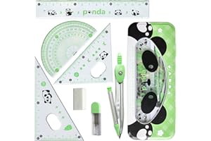 DY.2ten Set Geometria per Studenti, Geometry Compasso Set, Math Geometry Kit, Goniometro, Compasso,Righelli, con Scatola Infrangibili, Squadrette da Disegno 45 e 60, Elementare, 7 Pezzi